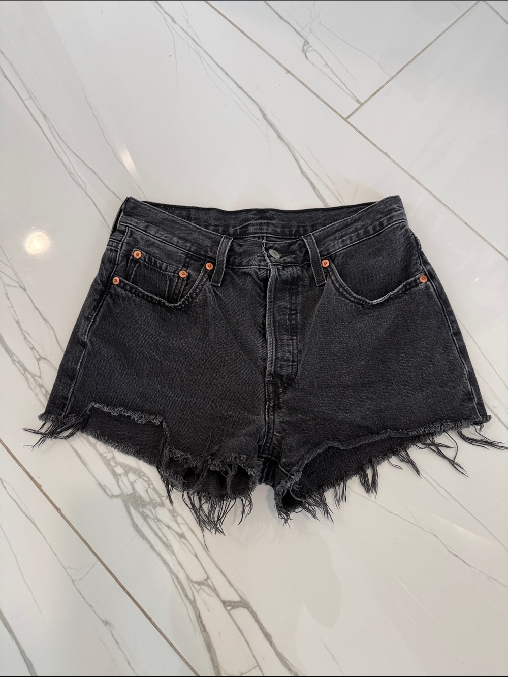 Levi's Black Frayed High-Rise Cutoff Denim Shorts